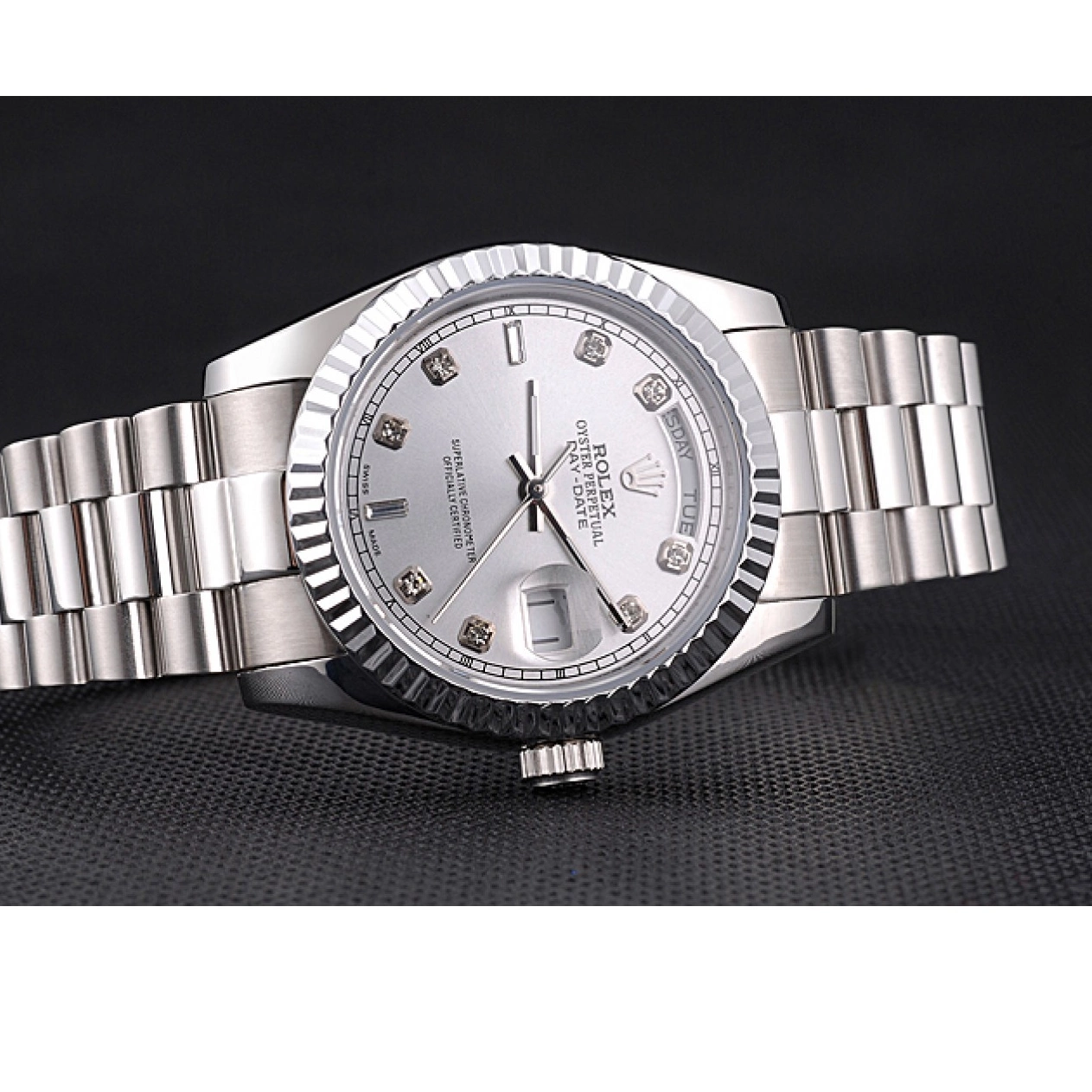 Aaa fake watches Dial Silver Polished Day-Date Stainless Rolex Steel 0719